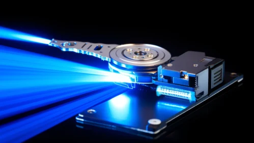 Blue Glow Hard Disk Drive on Black Surface