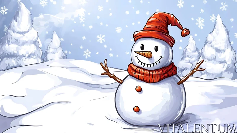 AI ART Whimsical Winter Snowman Scene