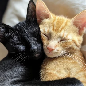 Close-Up of Two Cuddling Cats