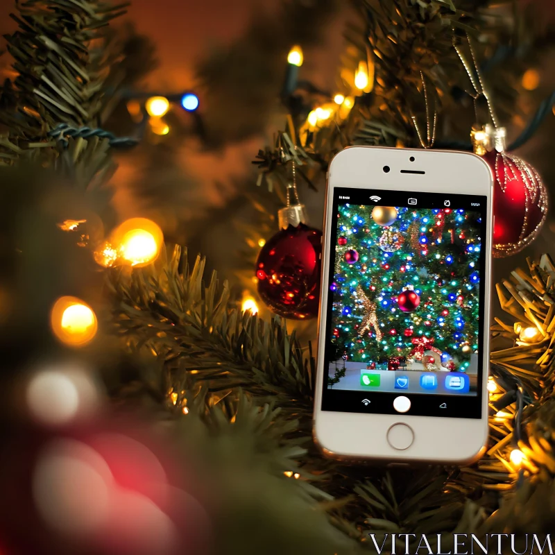 Colorful Christmas Tree with Smartphone and Lights AI Image