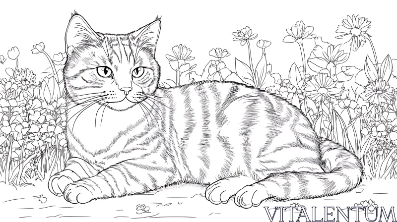 AI ART Cat Sketch in Nature Setting