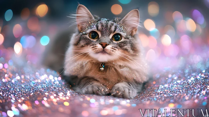 Sparkling Cat Portrait with Glitter AI Image