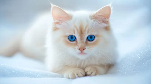 Fluffy White Kitten with Blue Eyes