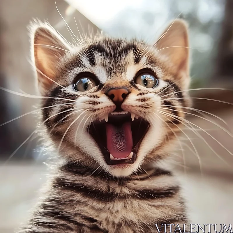 Cheerful Kitten with Wide Eyes and Striped Fur AI Image