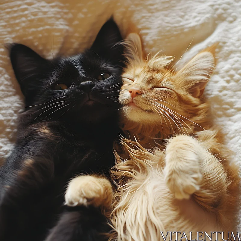 Cute Black and Orange Kittens Sleeping Together AI Image