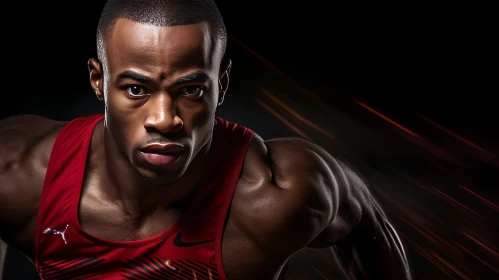 Intense Male Sprinter in Red Tank Top