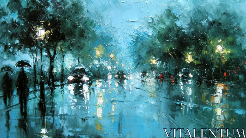 Night Cityscape in the Rain - Serene and Detailed Painting AI Image