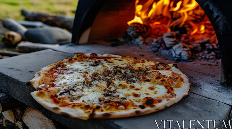 Savor the Flavor: Wood-Fired Pizza Baking in a Rustic Oven AI Image