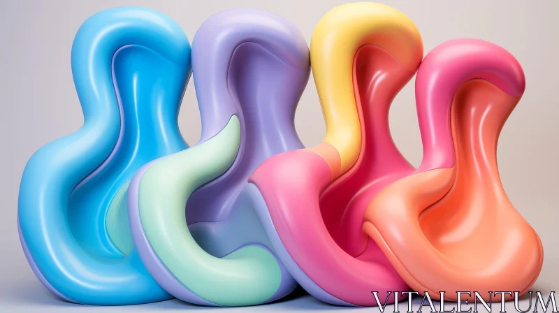 Vivid 3D Rendering of Colorful Glossy Objects AI Image