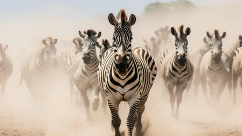 Zebras Running in African Savanna