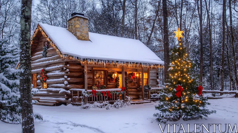 AI ART Festive Log Cabin in Winter Wonderland