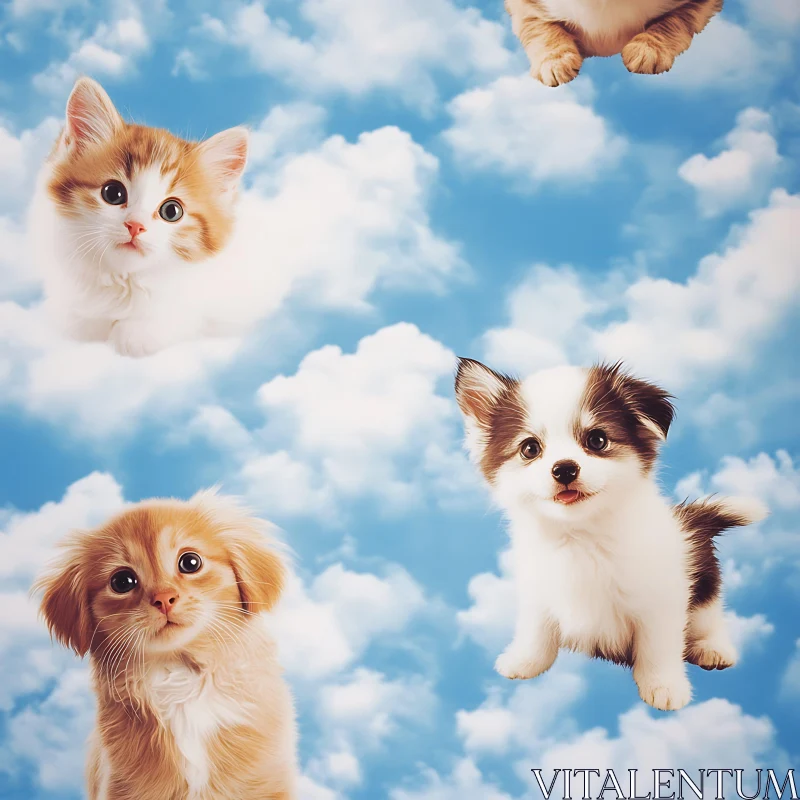 Floating Puppies and Kittens in the Sky AI Image