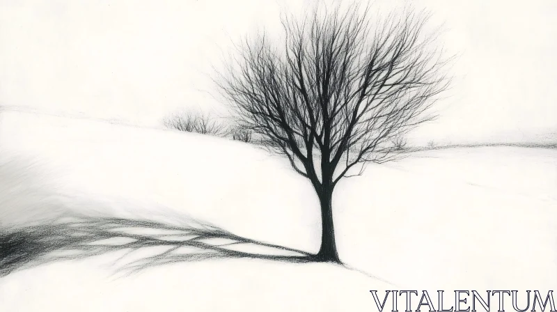 AI ART Minimalistic Winter Scene with Tree and Snow