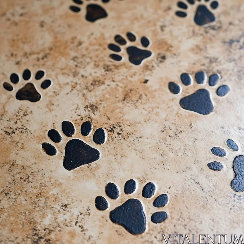 Paw Print Pattern on Beige Tiles AI Image