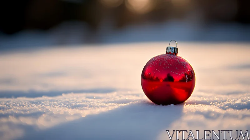 Red Bauble in Snowy Landscape AI Image