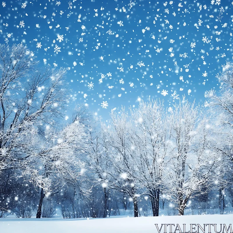 Tranquil Snowfall in a Winter Landscape AI Image