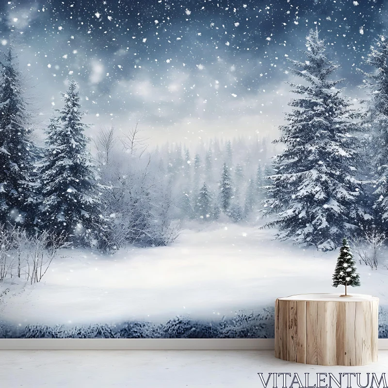 Tranquil Snowy Pine Forest AI Image