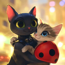 Cute Animated Cats Hugging with Ladybug Costume