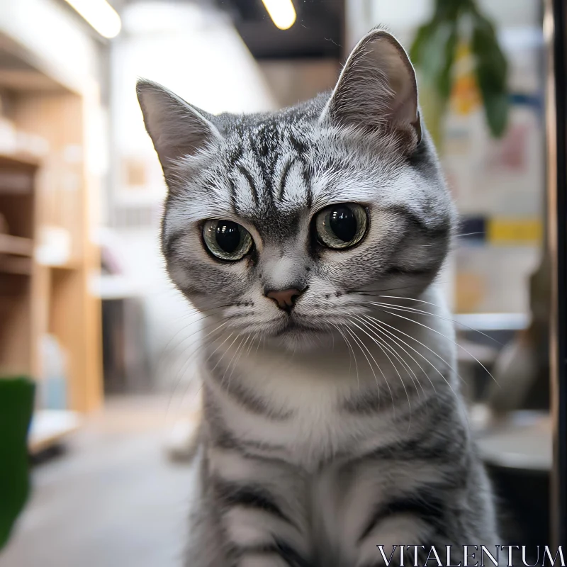 Intense Stare of a Gray-Striped Cat AI Image