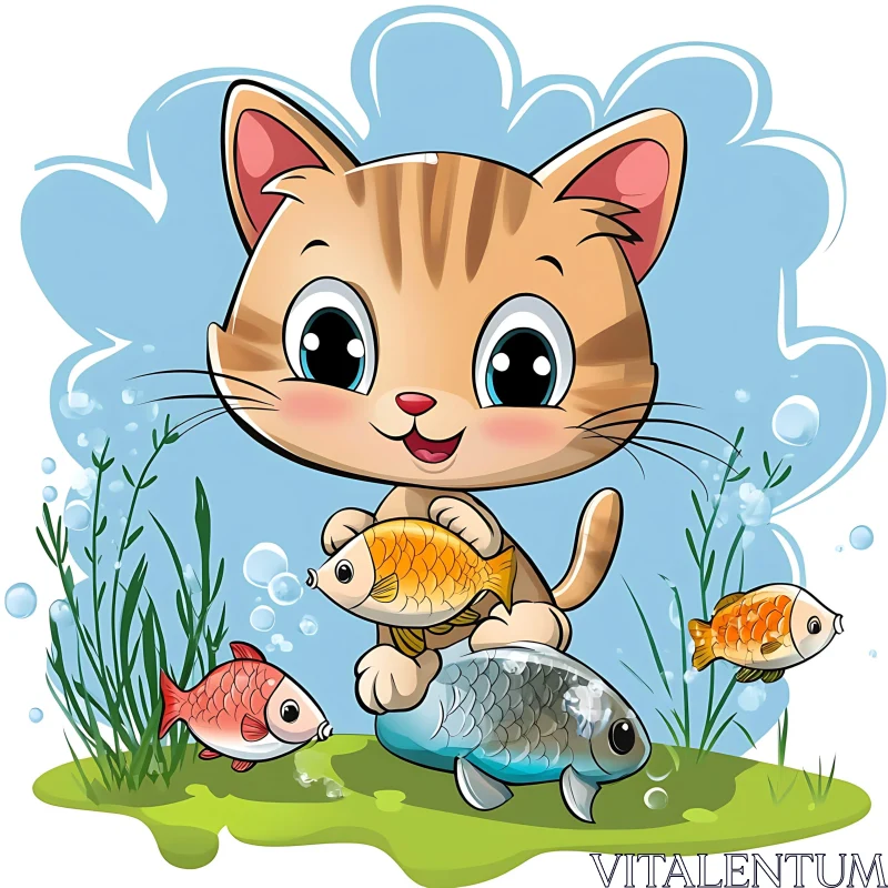 AI ART Playful Cat with Fish Animation