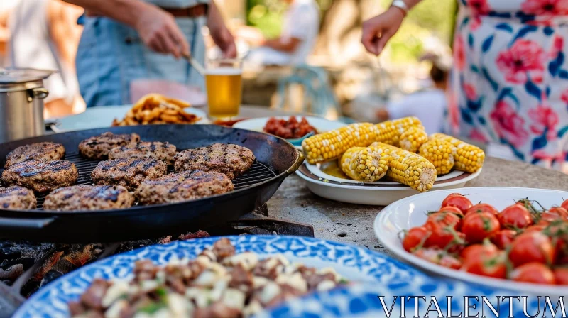 A Joyful Barbecue Gathering in a Serene Backyard AI Image
