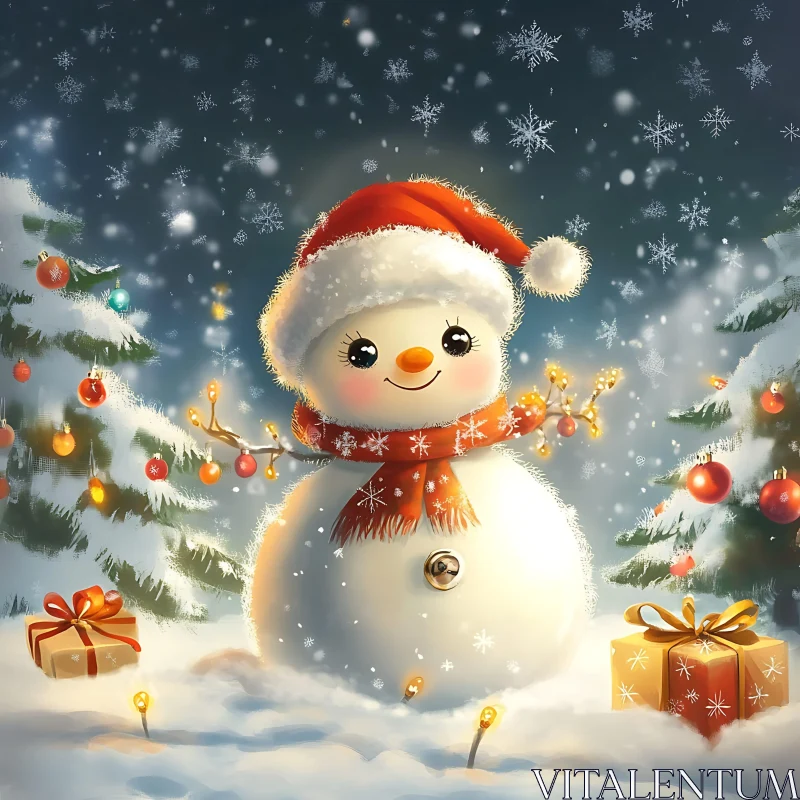 Festive Snowman in Winter Wonderland AI Image