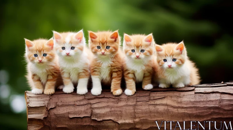 Adorable Ginger Kittens on Tree Trunk - Cute Feline Pets AI Image