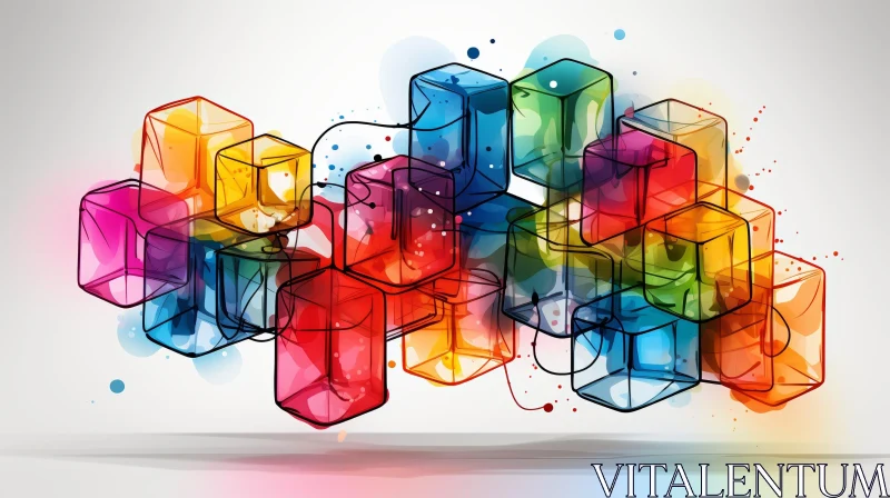 Colorful Transparent Cubes Abstract Painting AI Image