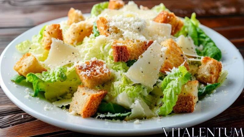 Delicious Caesar Salad - Fresh Romaine Lettuce, Crispy Croutons, and Savory Parmesan Cheese AI Image