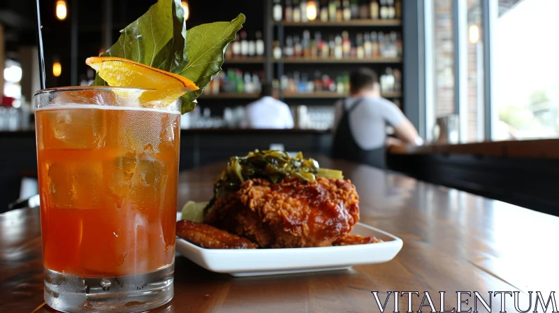 Delicious Fried Chicken and Refreshing Drink in a Restaurant or Bar AI Image