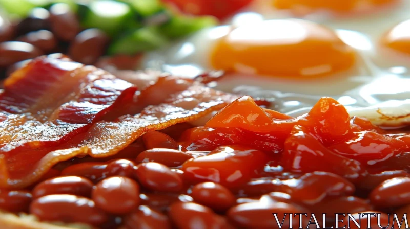 Delicious Plate of Breakfast Food - Crispy Bacon, Baked Beans, and Eggs AI Image