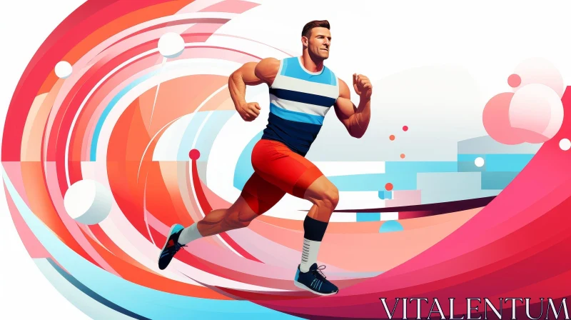 Dynamic Athlete Running in Colorful Abstract Scene AI Image