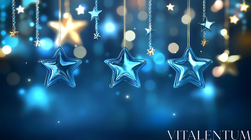 AI ART Blue Star Decorations with Bokeh Background