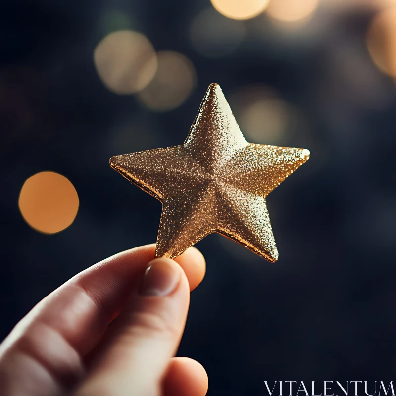 Glimmering Gold Star in Hand with Soft Bokeh AI Image