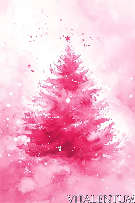 Pink Watercolor Christmas Tree AI Image