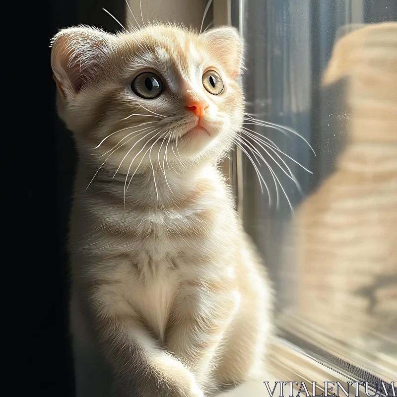 Charming Kitty Bathed in Sunlight by the Window AI Image