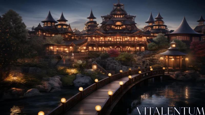 Enchanting Japanese Castle: A Whimsical Photorealistic Rendering AI Image