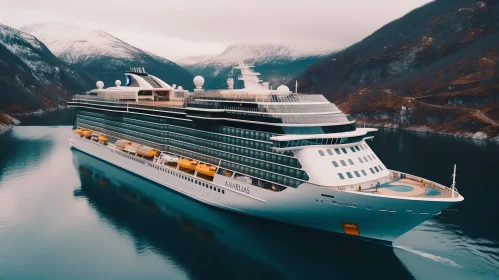 Majestic Luxury Cruise Ship Docked in Norwegian Mountains