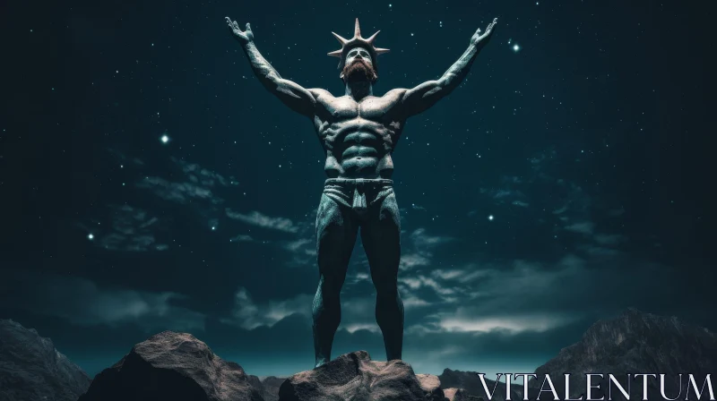 AI ART Muscular Male Figure on Rock - Ancient World Art