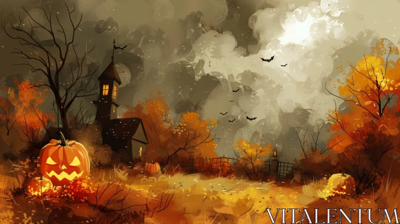 Mysterious Haunted House Digital Painting AI Image