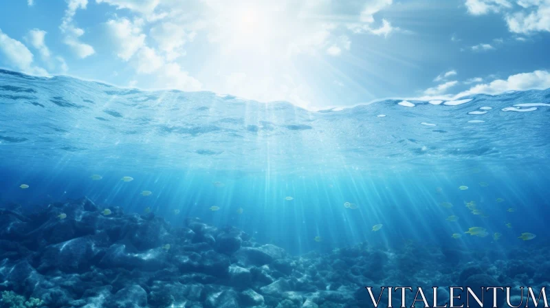 Underwater Bright Sunlight and Fish in the Sea Stock Photo AI Image