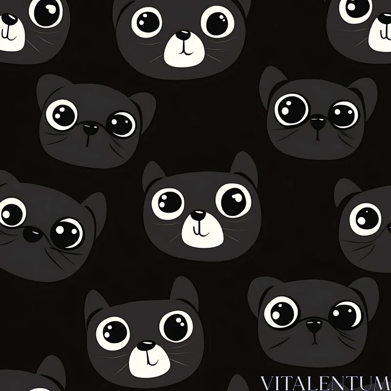 Cute Black Cat Faces Pattern AI Image