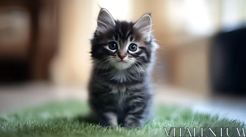 Cute Kitten Sitting on Green Grass AI Image