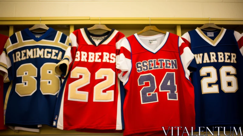 American Football Jerseys in Locker Room AI Image