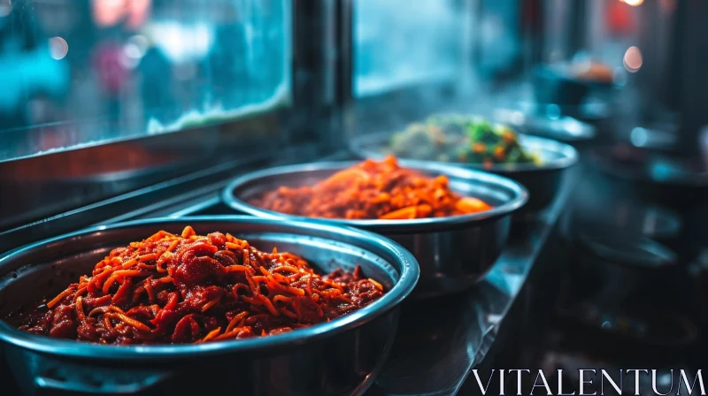 Captivating Composition of Metal Bowls Filled with Vibrant Food AI Image