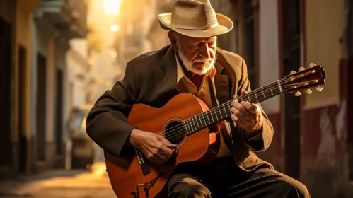 Captivating Street Scene: Elderly Man Playing Guitar
