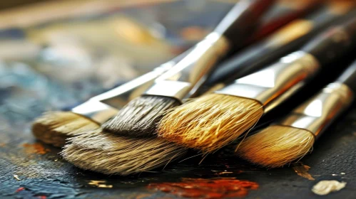 Close-Up Paintbrushes on Palette: Artistic Beauty and Tranquility