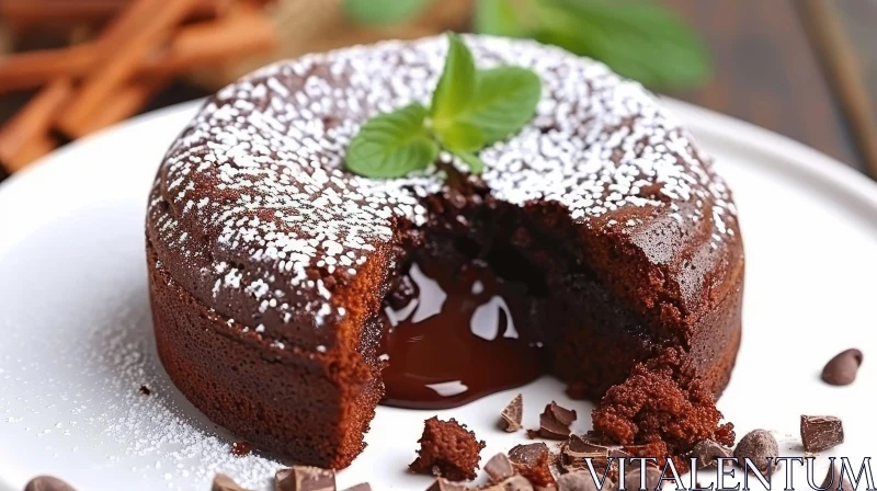 Delicious Chocolate Lava Cake on a White Plate AI Image