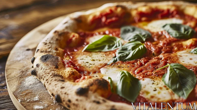 Delicious Wood-Fired Pizza with Thin Crust, Cheese, and Basil AI Image