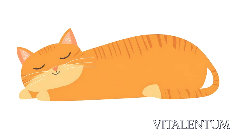 Peaceful Sleeping Orange Cat Cartoon AI Image